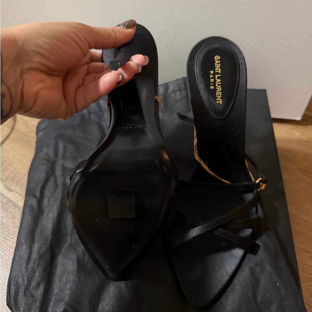 Saint Laurent Black and Gold Strappy Heels - Picture 4 of 6